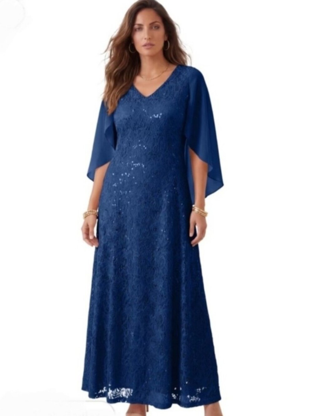 260$ New Long Capelet gown Lace & elastic sequins presents new firm$125